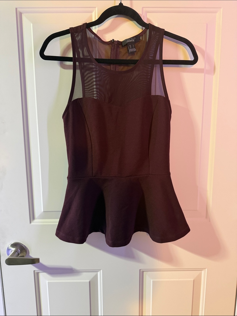 Burgundy Mesh Peplum Top-small